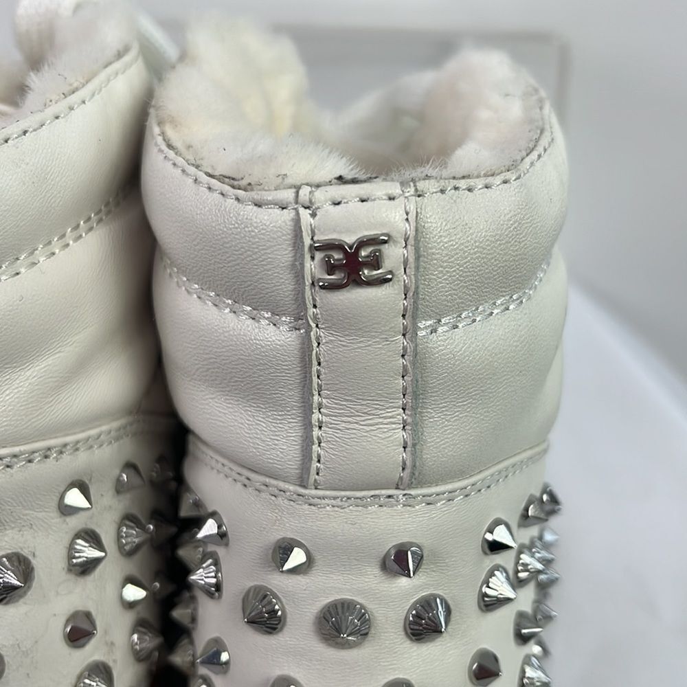 Sam Edleman Cream Studded Quilted Work Boots - Picture 5 of 8
